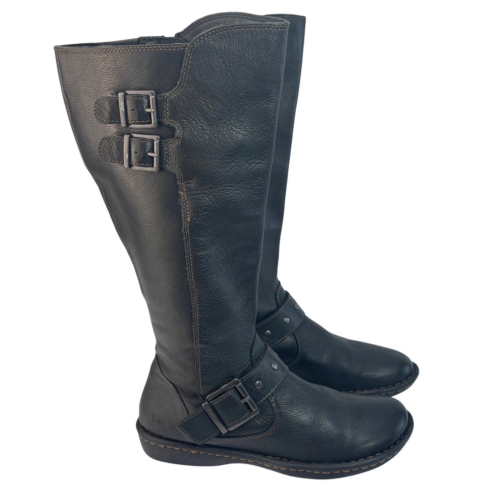 Born B.o.c. Virginia Riding Boots Black Leather Buckles Moto Gorpcore Women 8